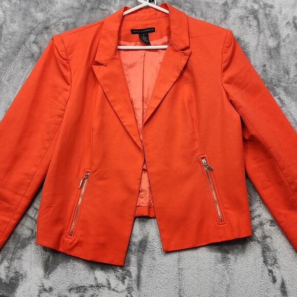 Grace Elements Womens 12 Blazer Orange Open Front Zip Pockets Lined Office - Picture 2 of 9